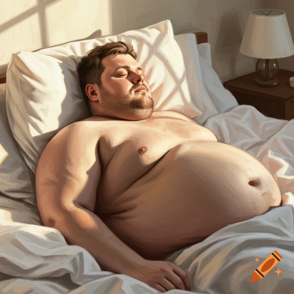 Shirtless man sleeping deeply in bed with sunlight streaming through a window.