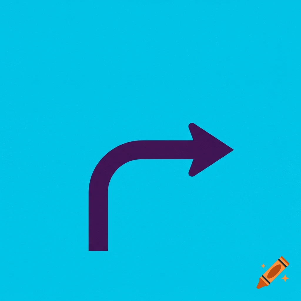 A purple bent arrow pointing right on a blue background.