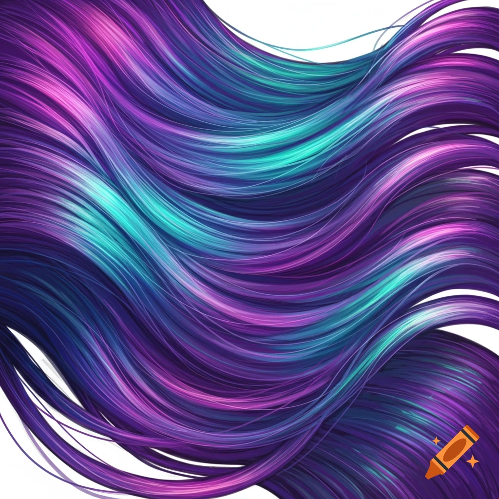 Flowing waves of shiny purple, blue, and teal hair.