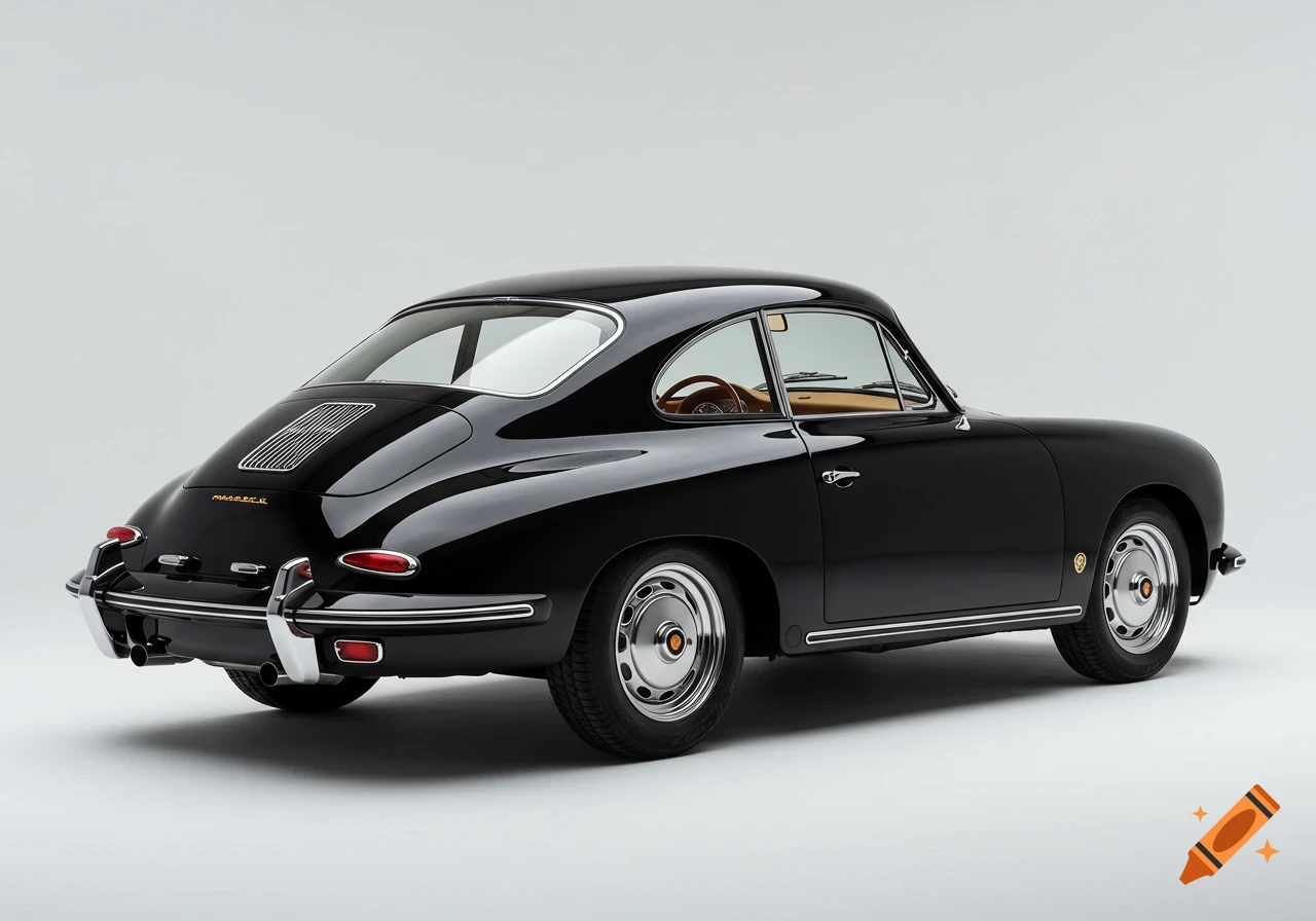 A black classic Porsche 356 coupe in a studio