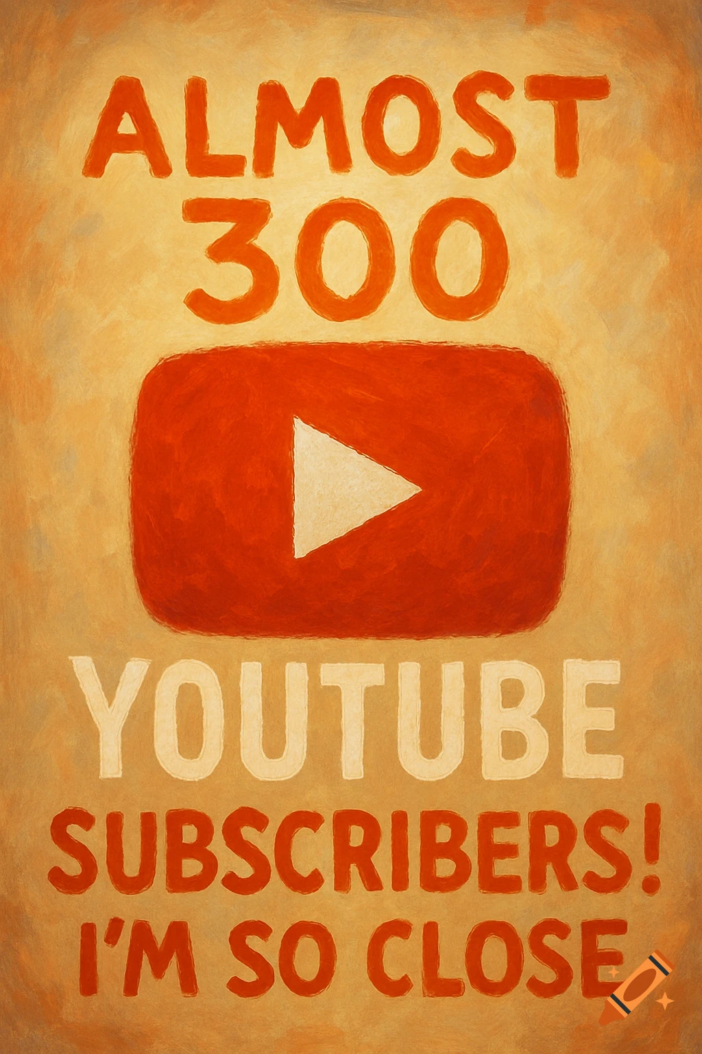 Text reading 'Almost 300 YouTube subscribers! I'm so close' with a YouTube logo, in a painted style.