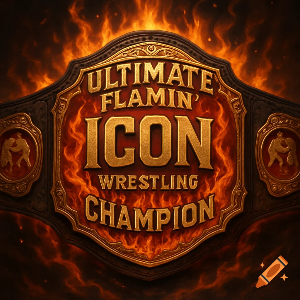 A wrestling championship belt engulfed in flames.