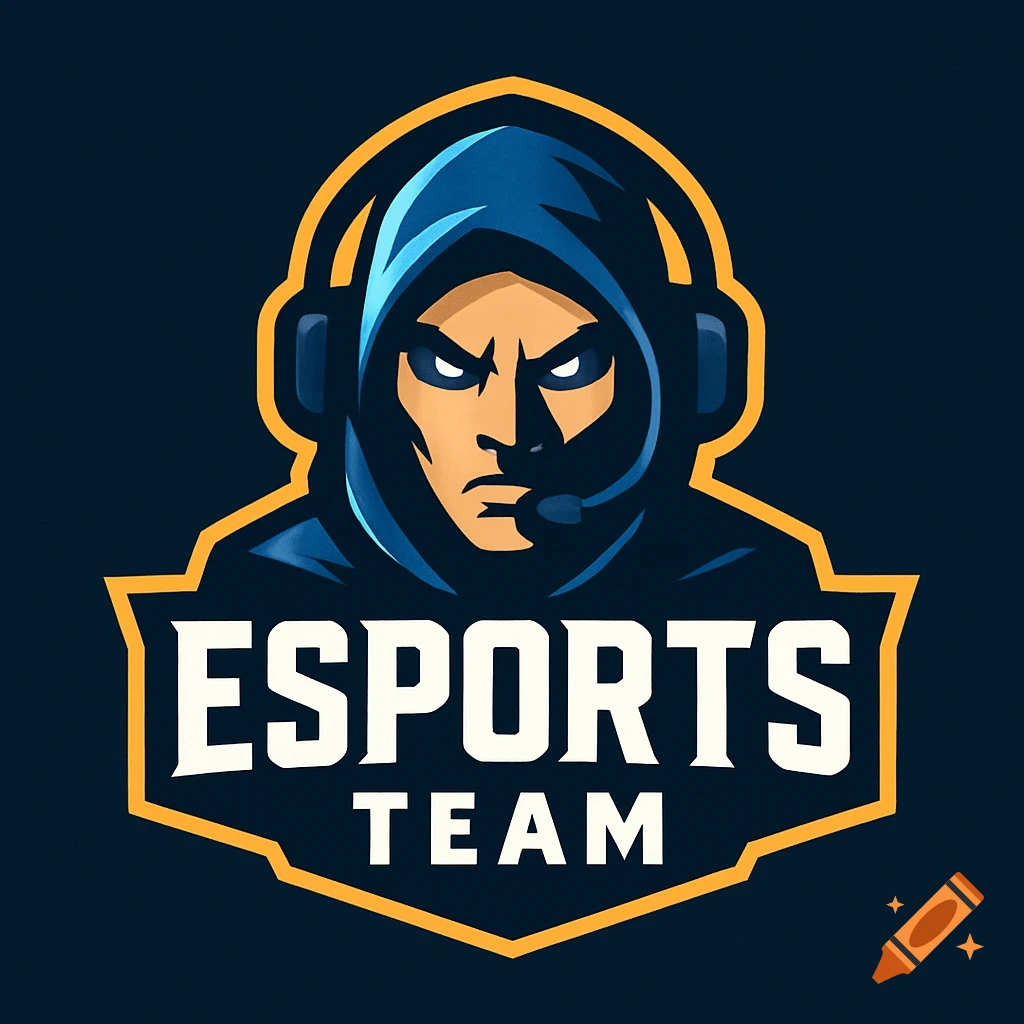 Esports team logo featuring a hooded figure wearing headphones and a microphone, with the words "ESPORTS TEAM".