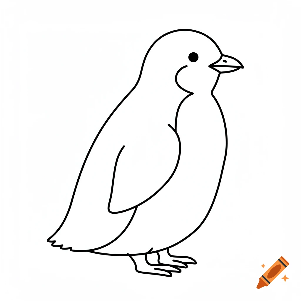Black and white line drawing of a stylized penguin bird.