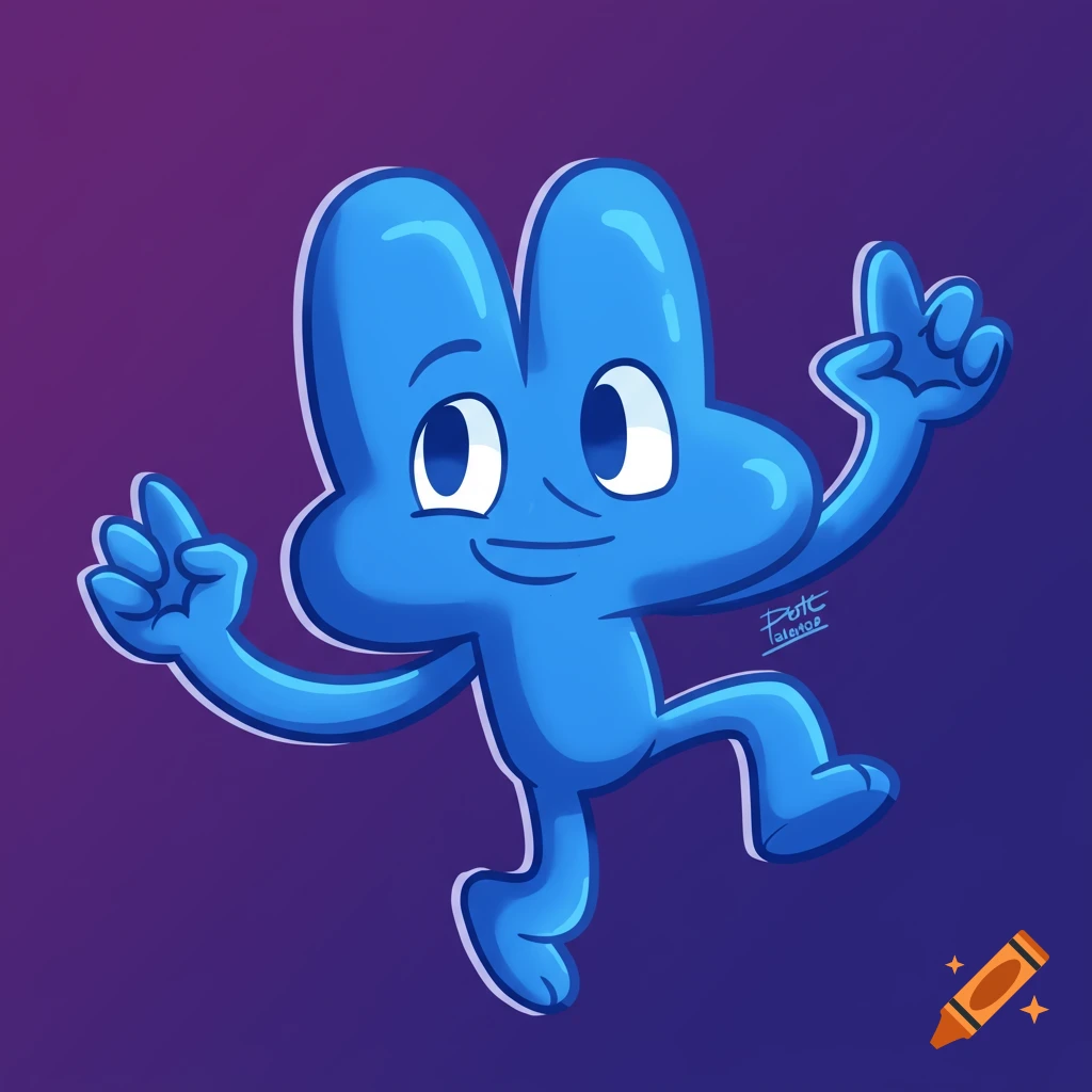 Cartoon character Four from BFDI, shaped like a blue number four, stands and gestures.