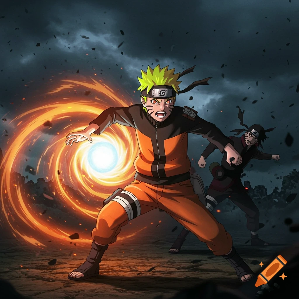 Naruto Uzumaki preparing Rasengan, anime style