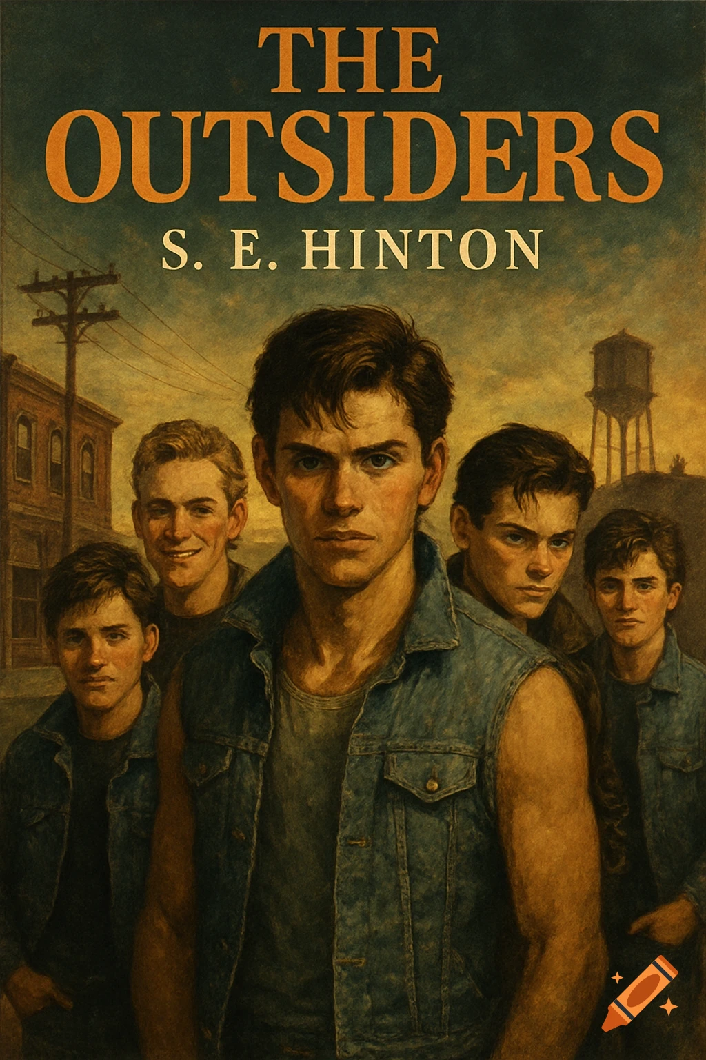 Vintage style illustration of a group of young men, like a book cover.