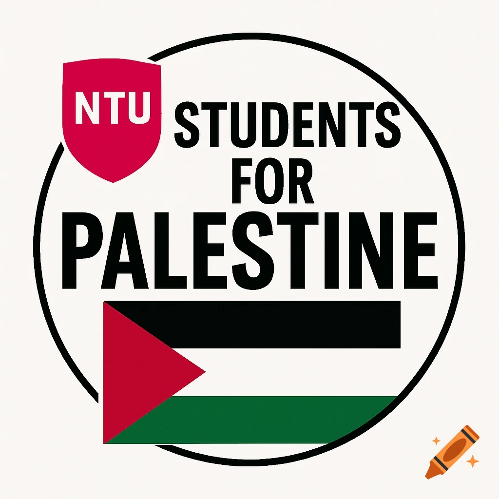 Logo for NTU Students for Palestine with shield and flag