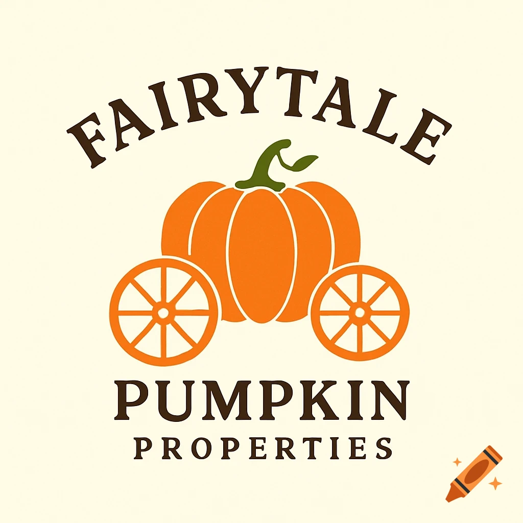 Logo with a stylized orange pumpkin carriage and the text Fairytale Pumpkin Properties.