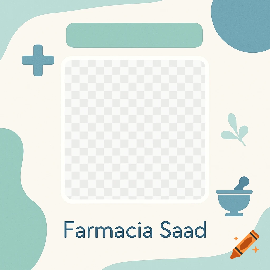 Graphic design template for a pharmacy social media post with placeholders.