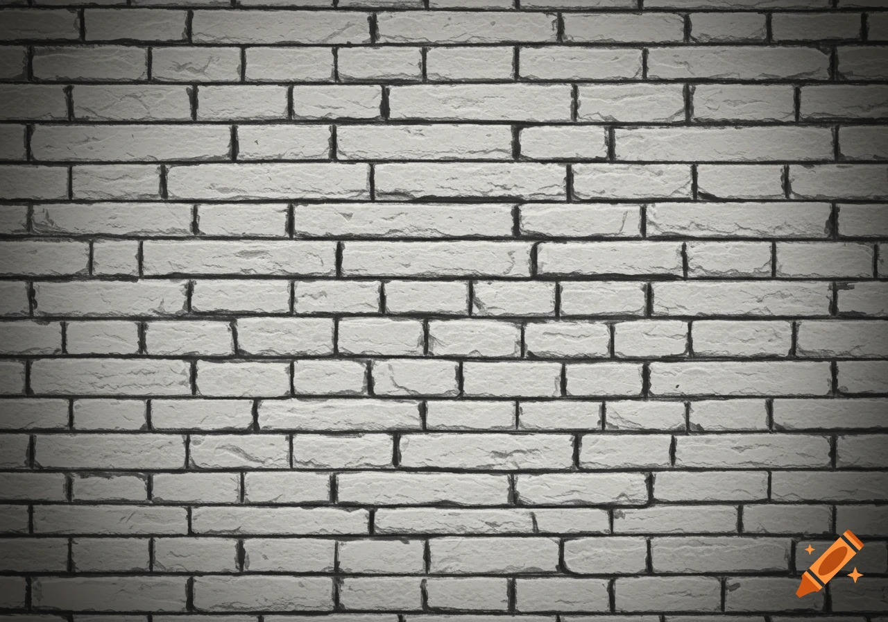A close-up view of a white brick wall with black grout.