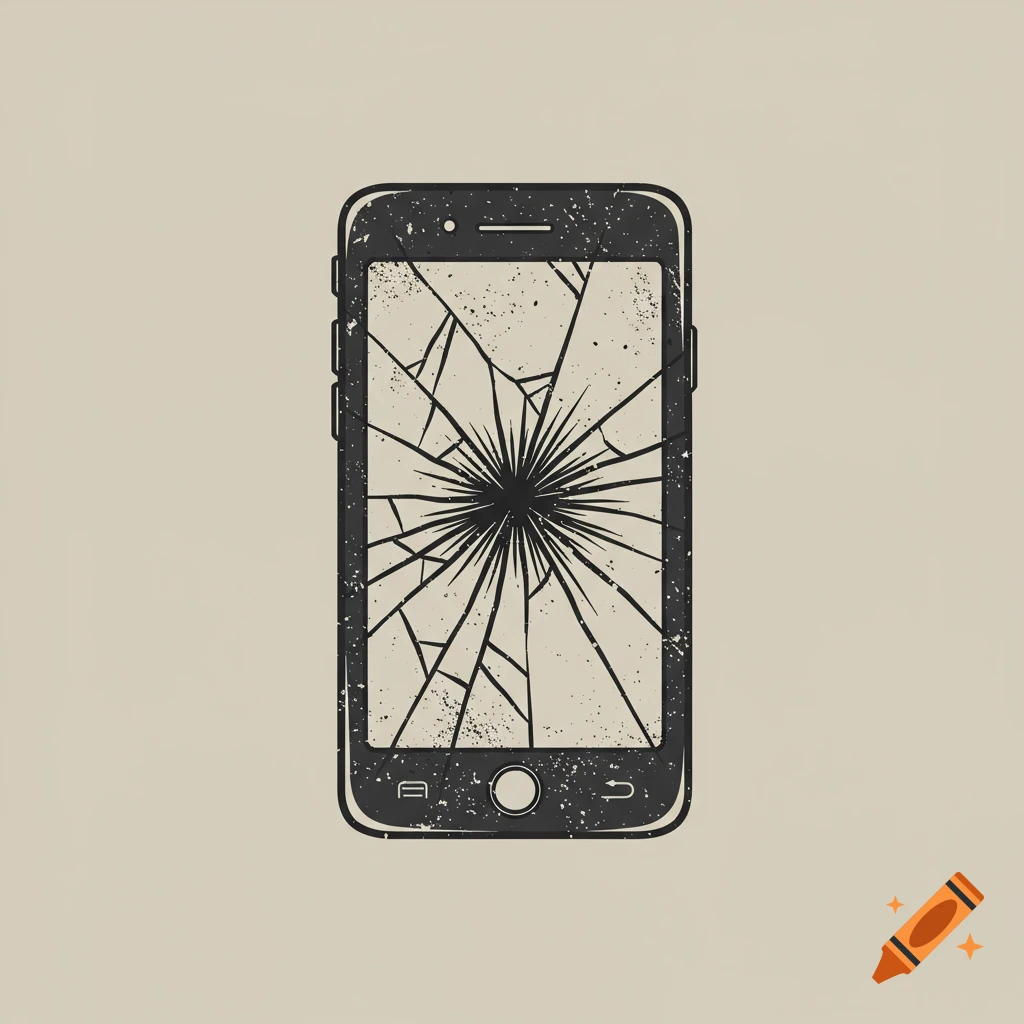 Grungy vector illustration of a cracked smartphone