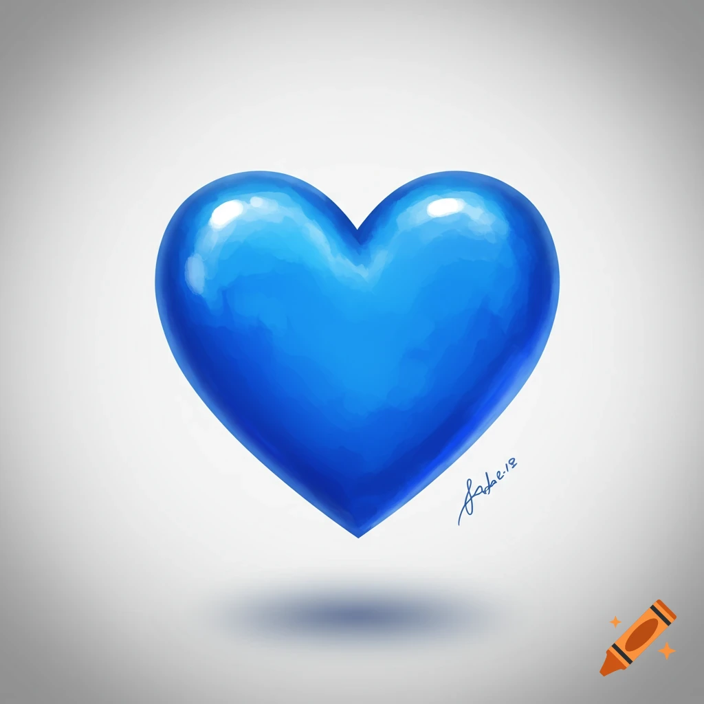 A shiny blue heart floats above a grey surface.