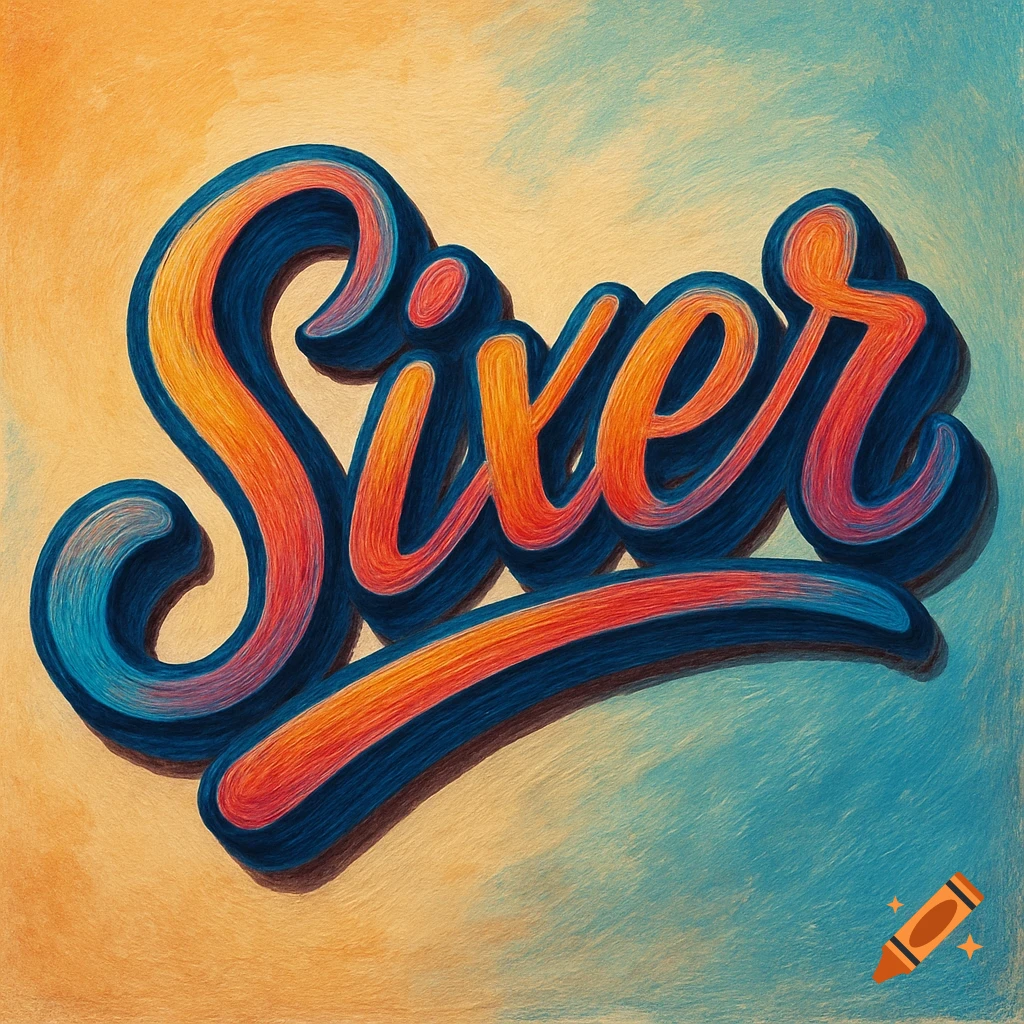 Stylized lettering spelling "Sixer" with orange and blue gradient fill and shadow on a textured background.