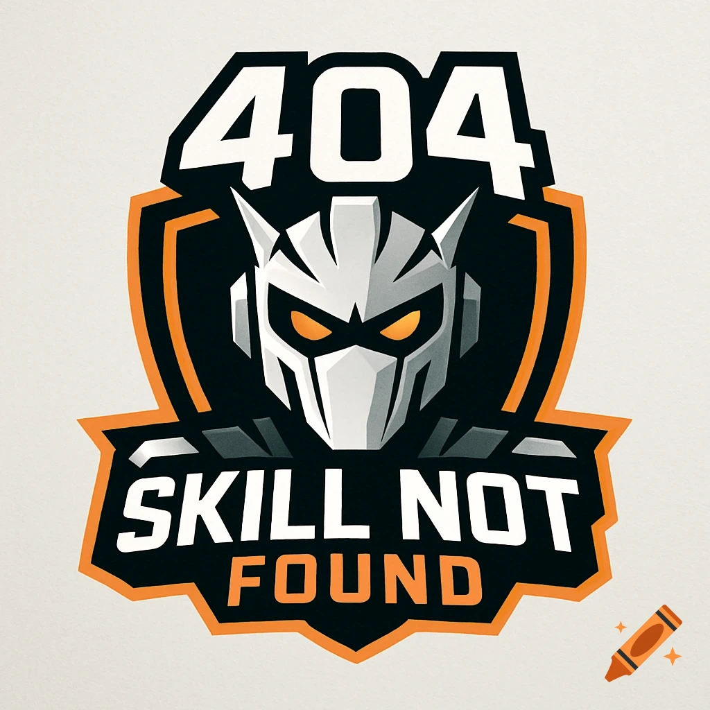 Esports logo with a robotic head and text '404 Skill Not Found'