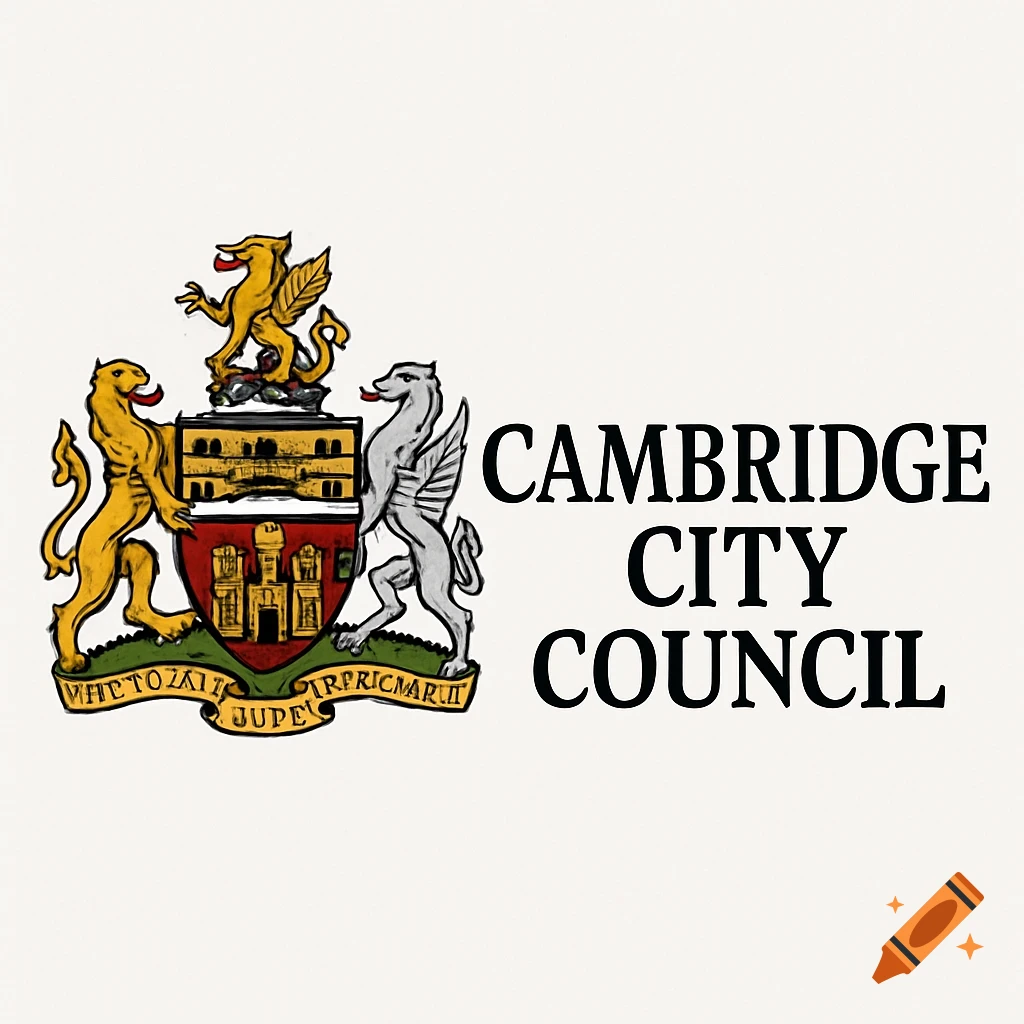 Cambridge City Council logo with supporters, shield, and motto.