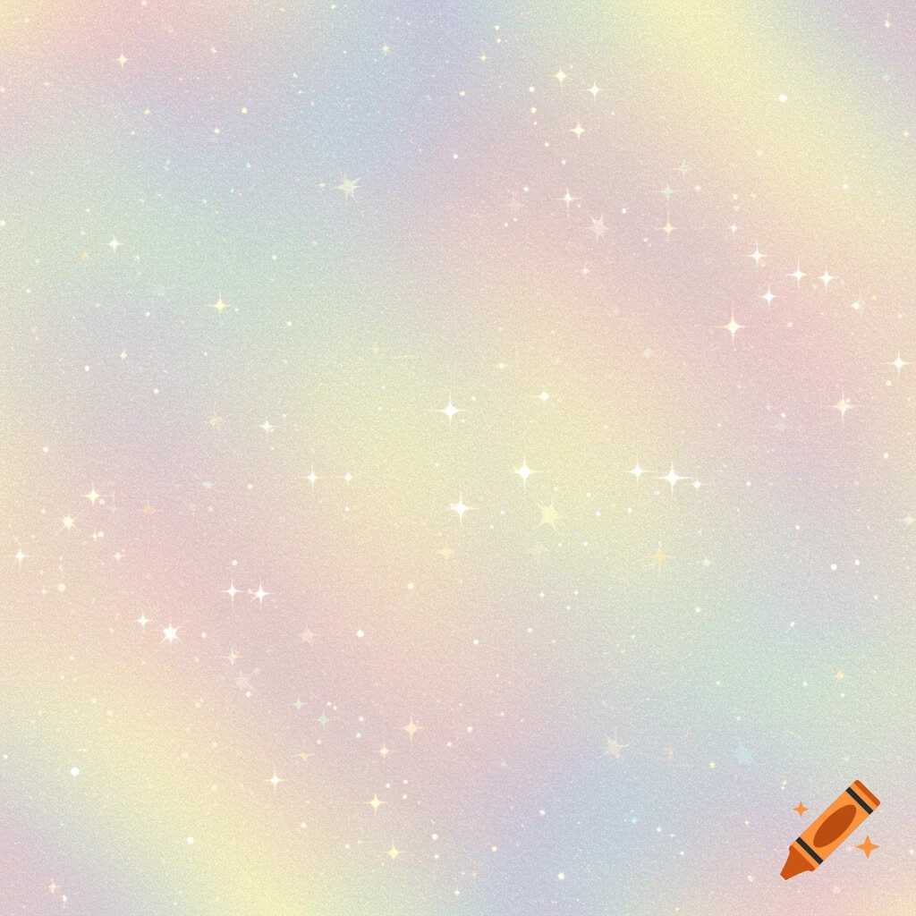 Soft pastel gradient background with scattered sparkles.