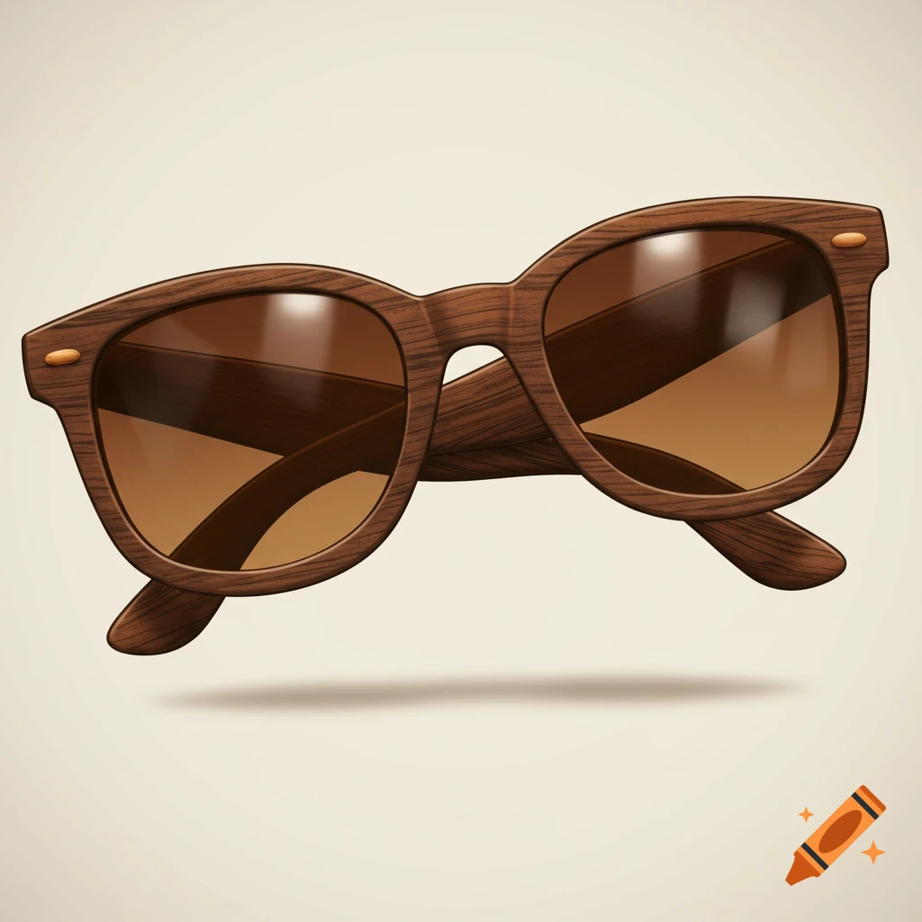 Graphic illustration of brown wooden sunglasses.