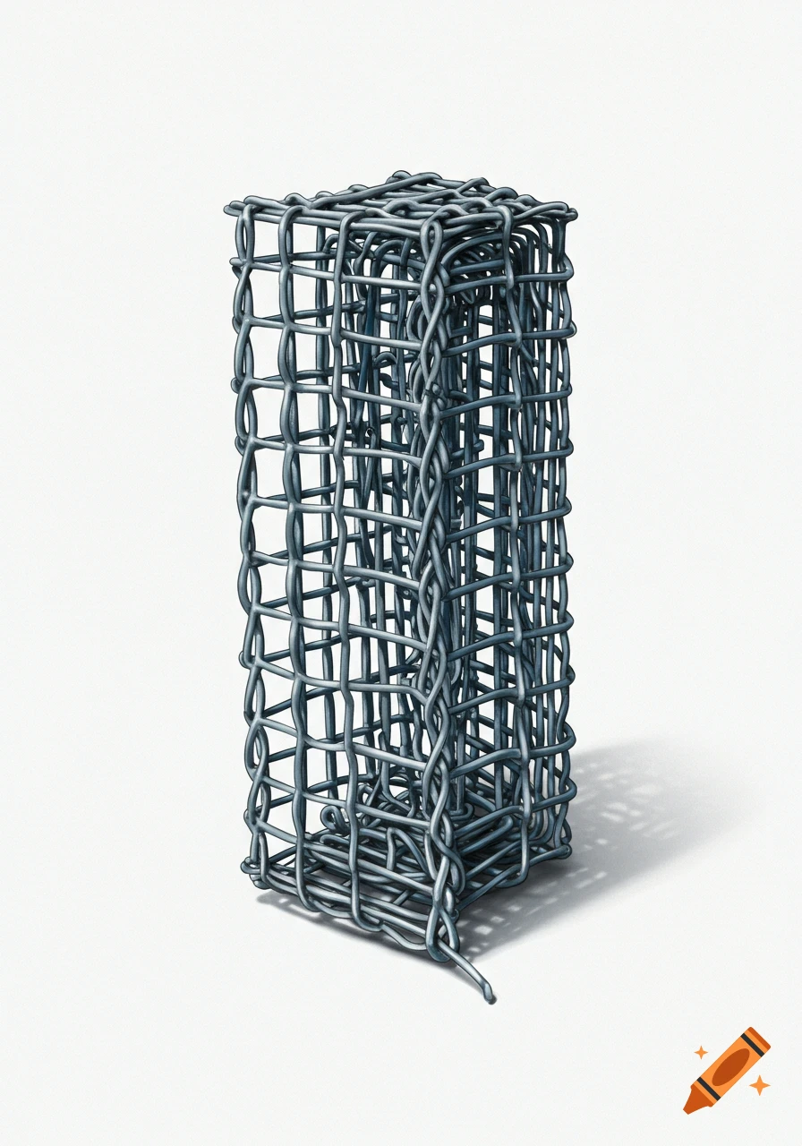 Structure made of woven wire mesh on a white background