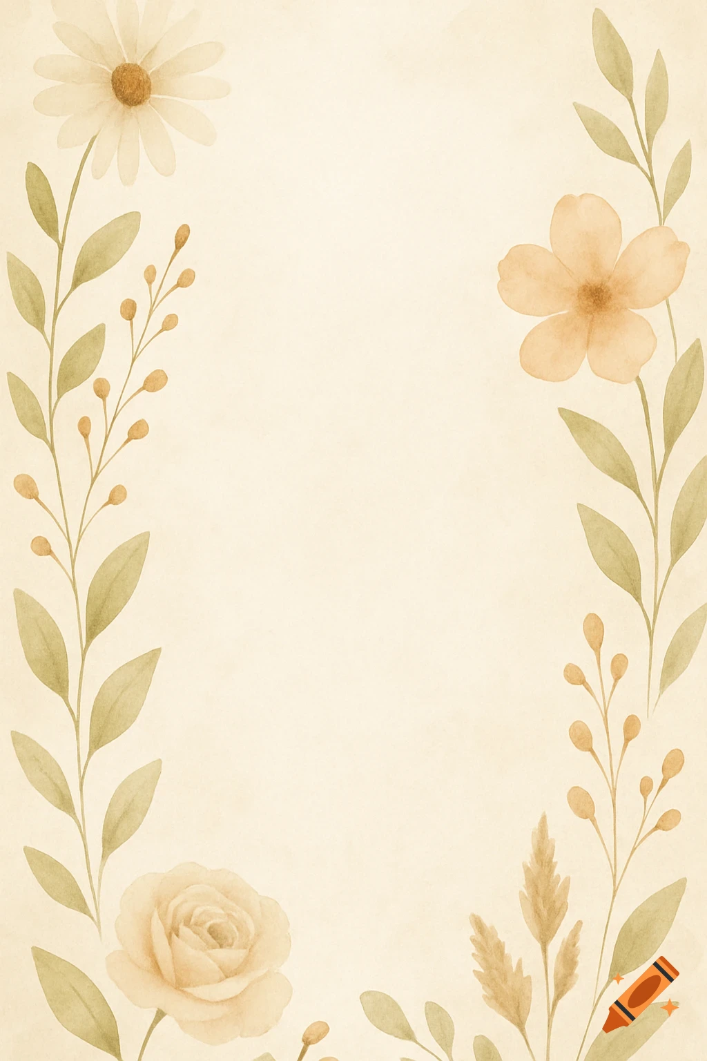 Watercolor illustration of floral border on soft background.