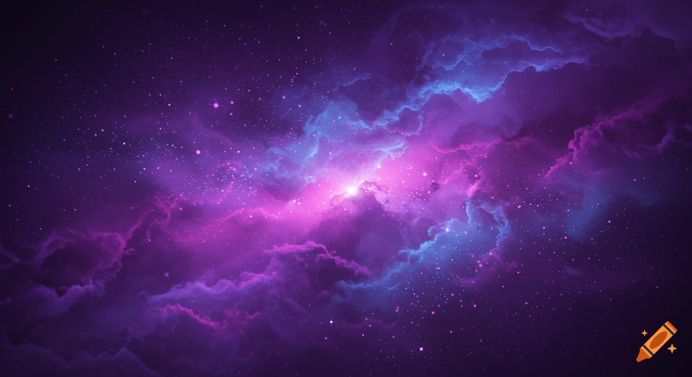 Colorful purple and blue space nebula with stars.