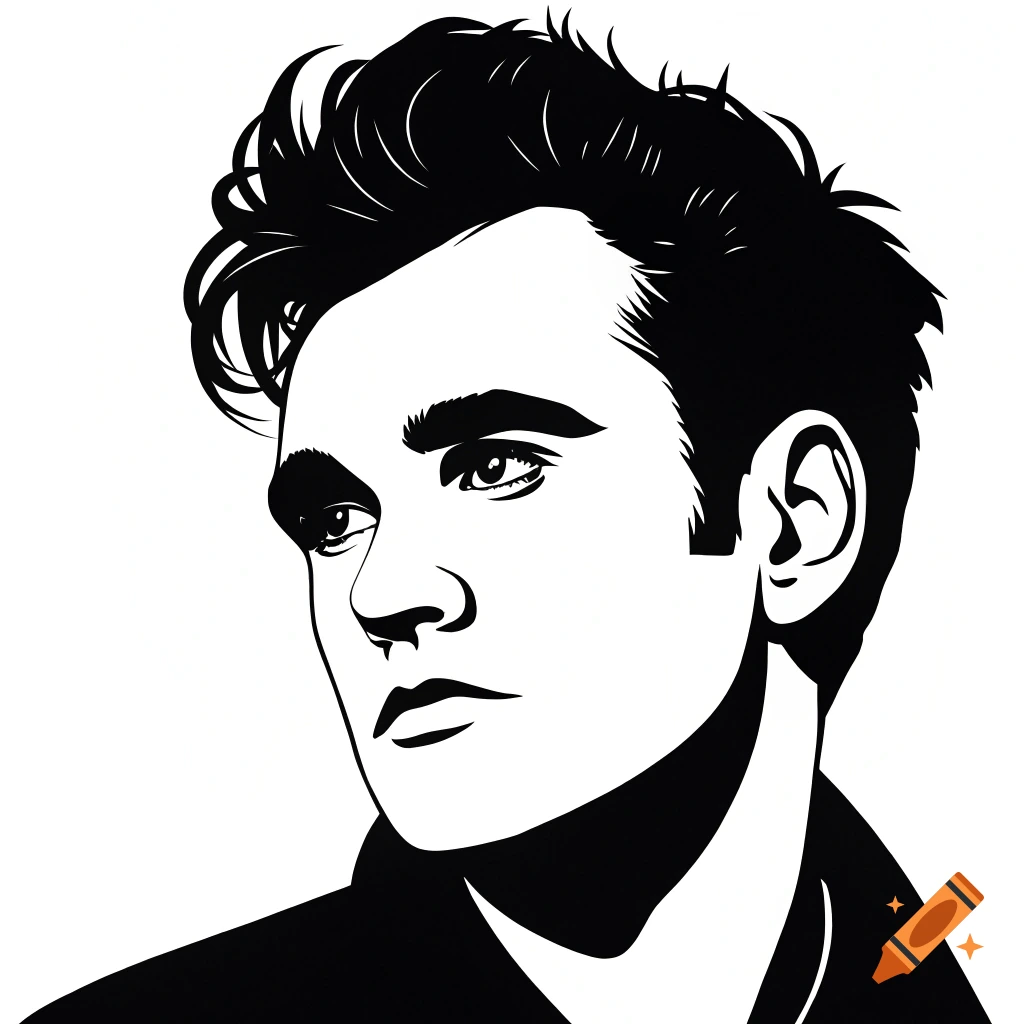 High-contrast black and white stylized portrait of a man looking left.