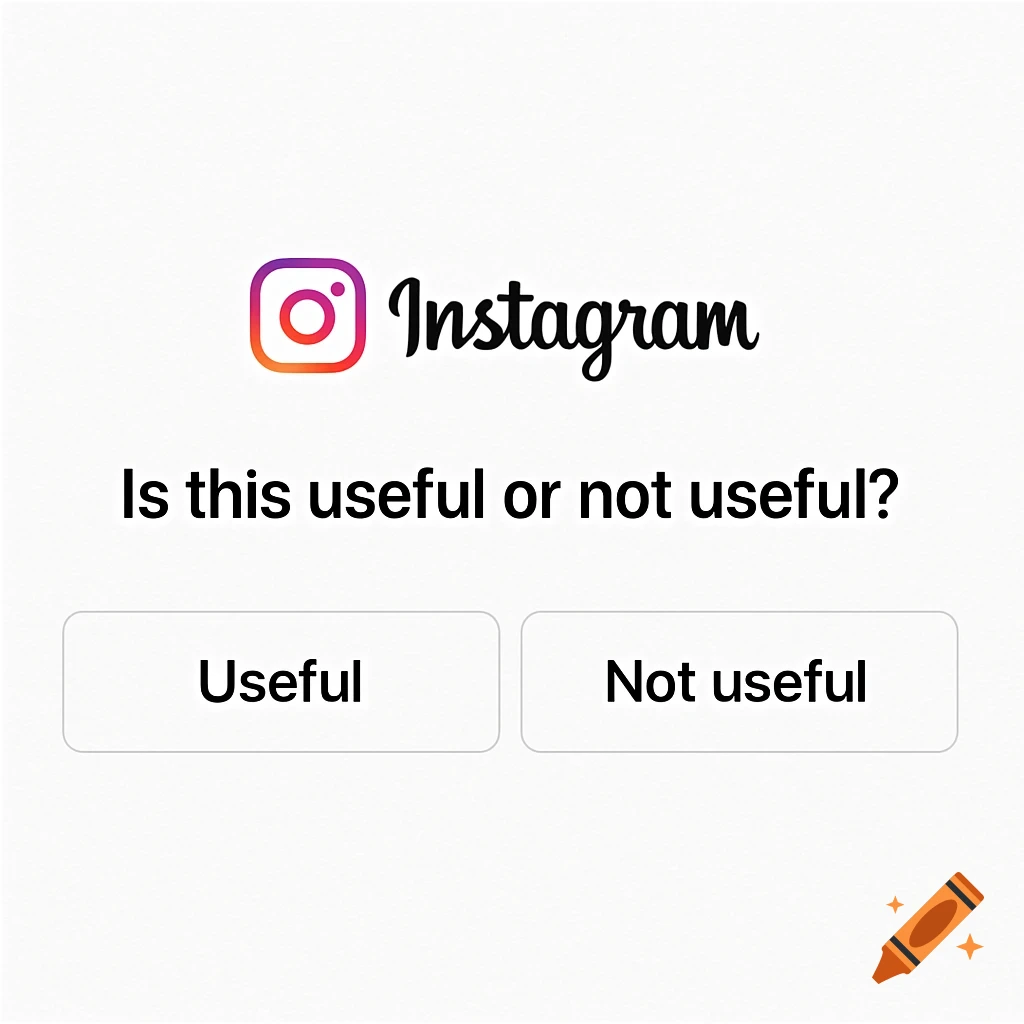 A screenshot of an Instagram-like screen asking 'Is this useful or not useful?' with 'Useful' and 'Not useful' buttons below.