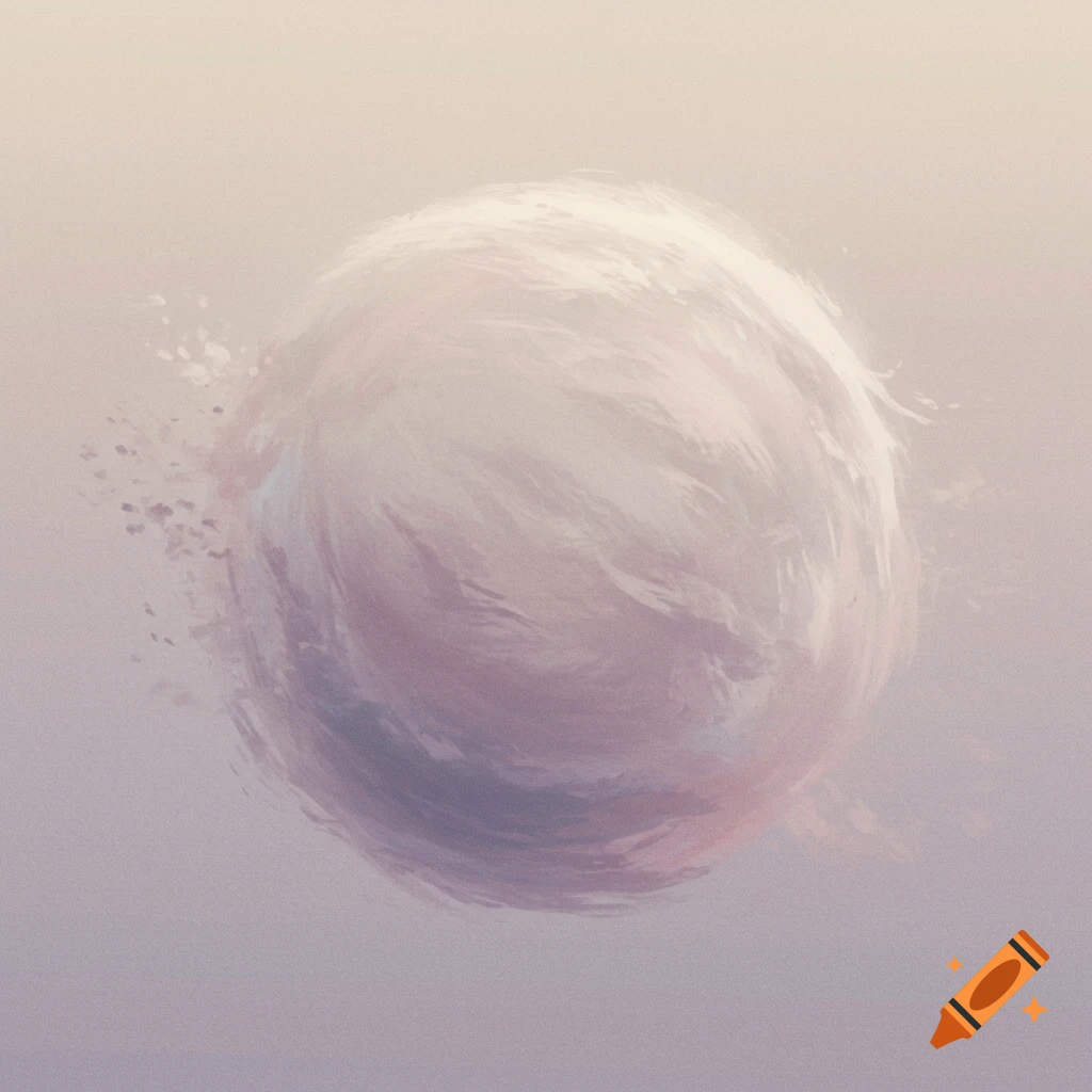 A soft, diffuse light-colored sphere against a hazy background with a painterly texture.