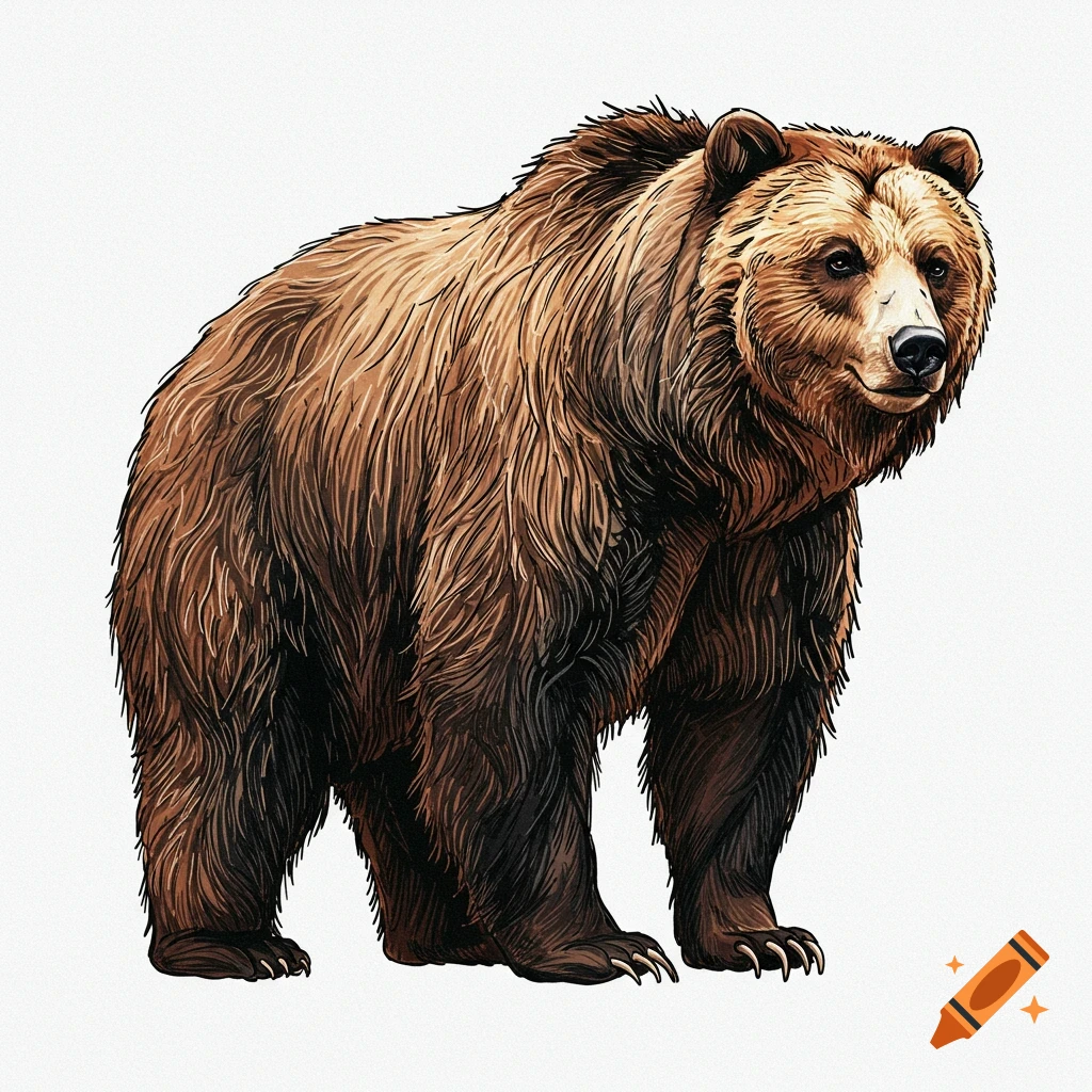 Detailed illustration of a standing brown bear