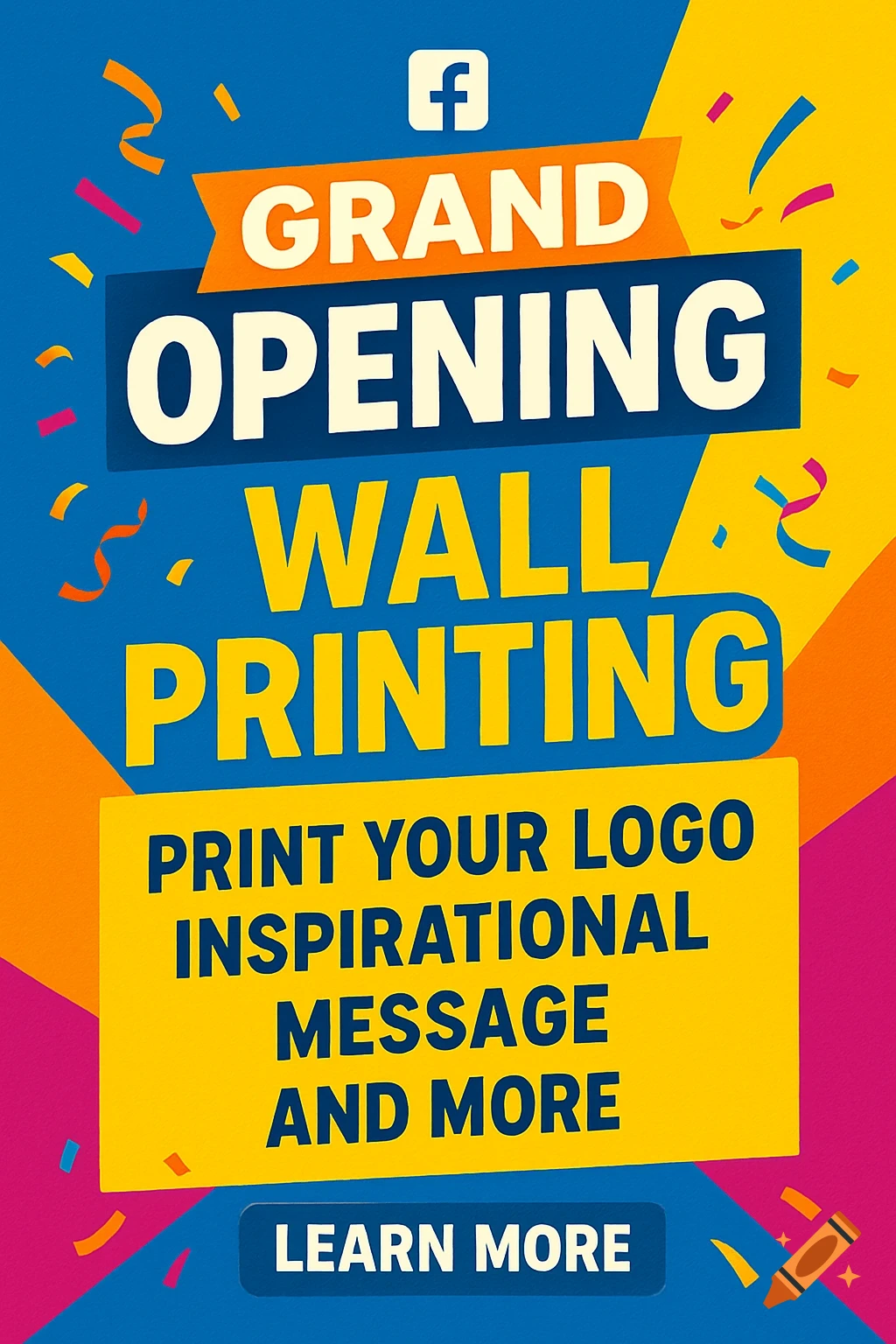 Bright and bold advertisement poster for a Grand Opening Wall Printing business.