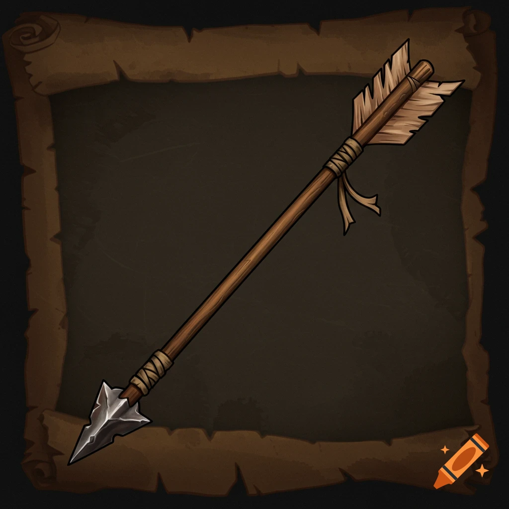 A stylized medieval arrow on a parchment background.