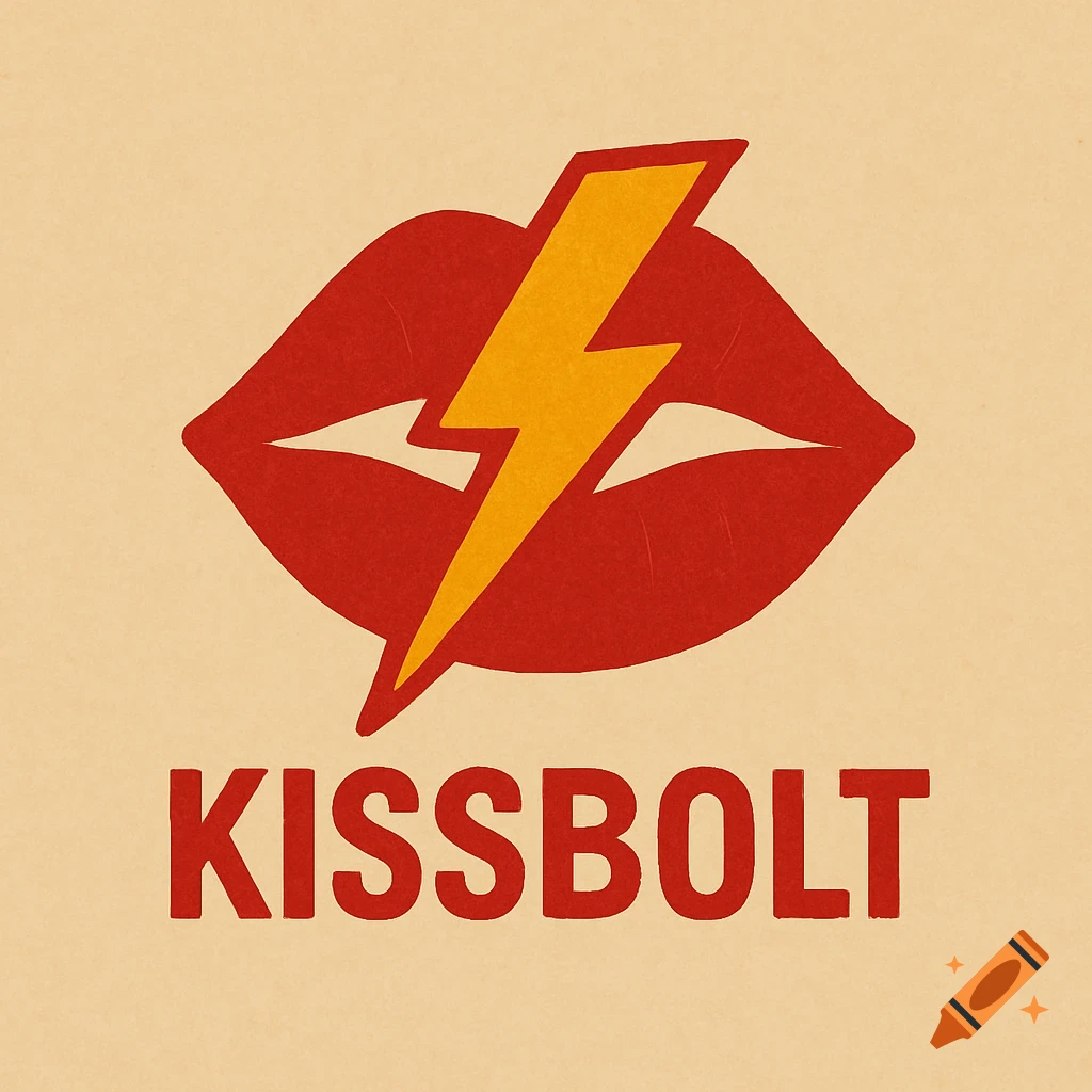 Logo with red lips, yellow lightning bolt, and 'KISSBOLT' text.