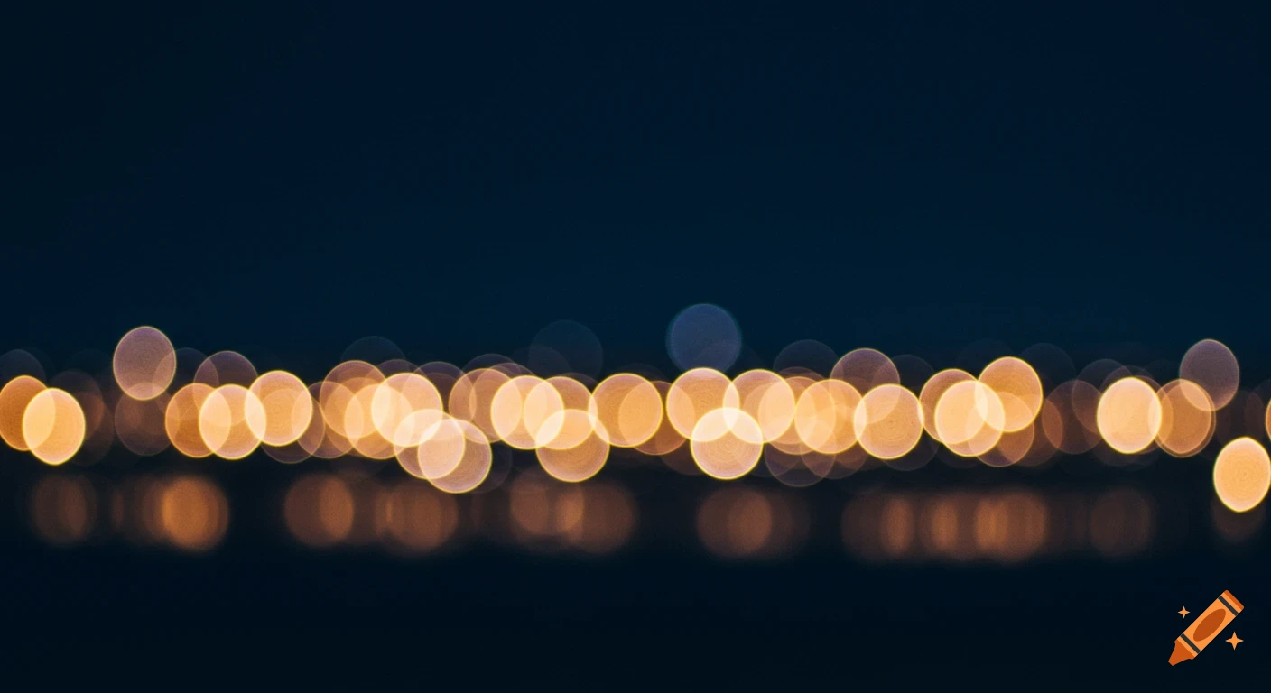 Defocused bokeh lights against a deep blue background.
