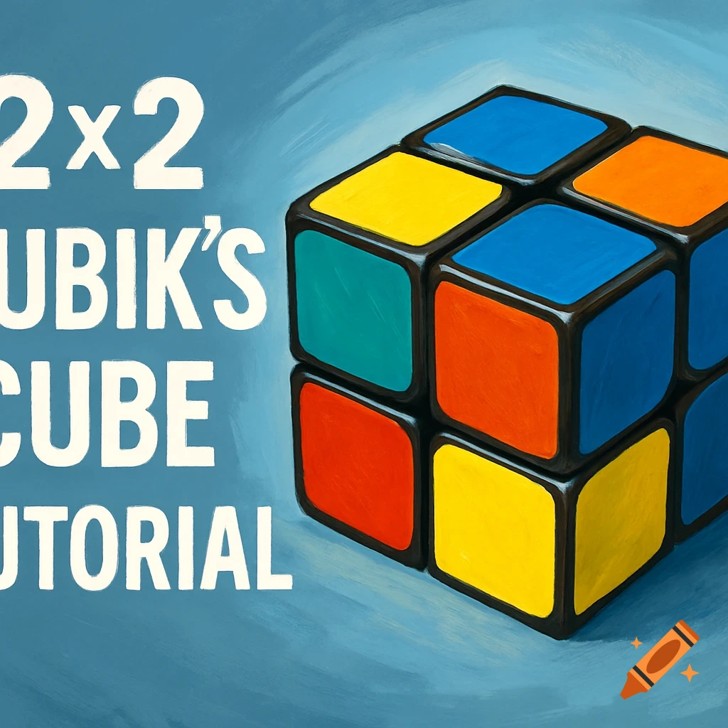 Illustration of a 2x2 Rubik's Cube next to text "2x2 RUBIK'S CUBE TUTORIAL".