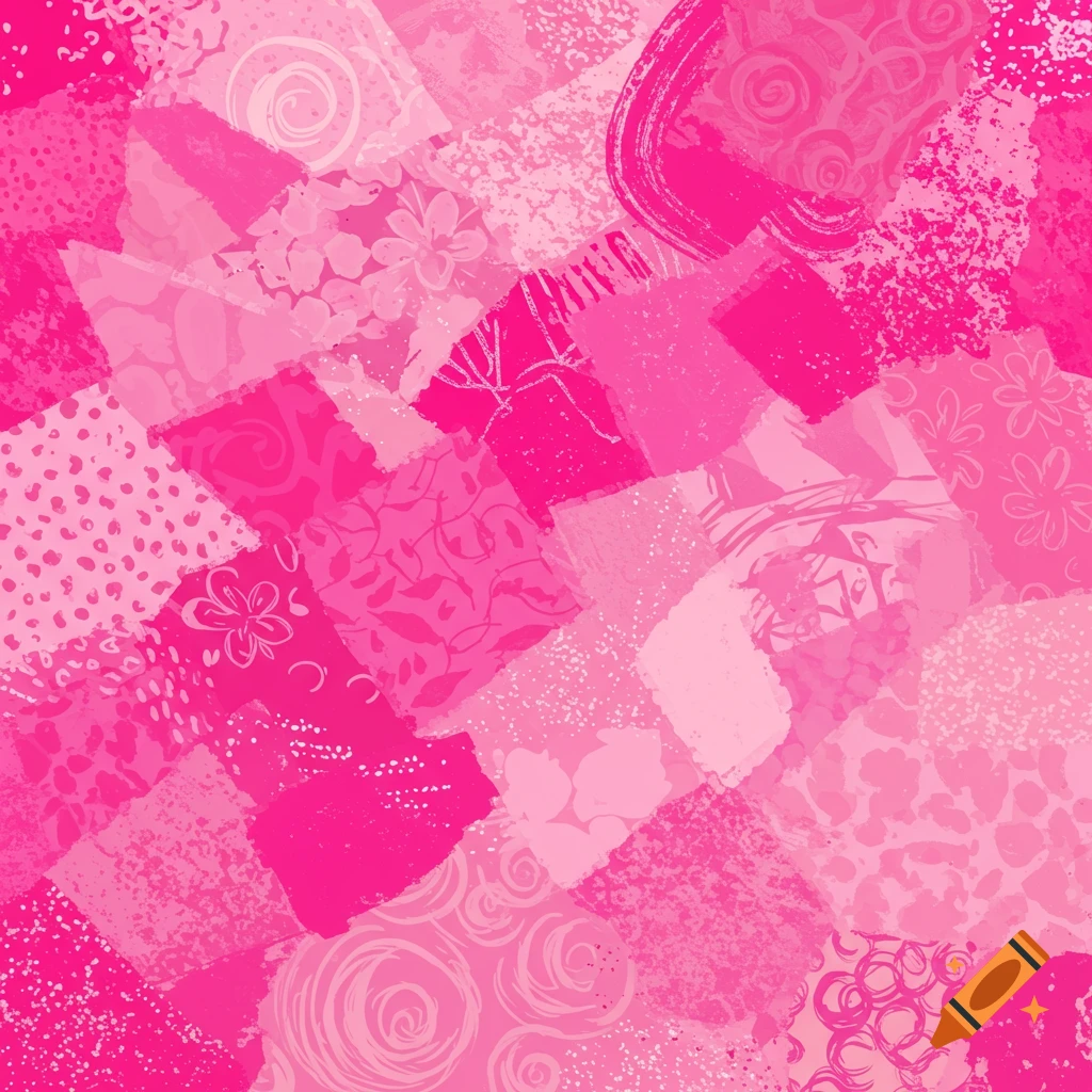 An abstract collage of various pink squares and rectangles featuring different patterns and textures.