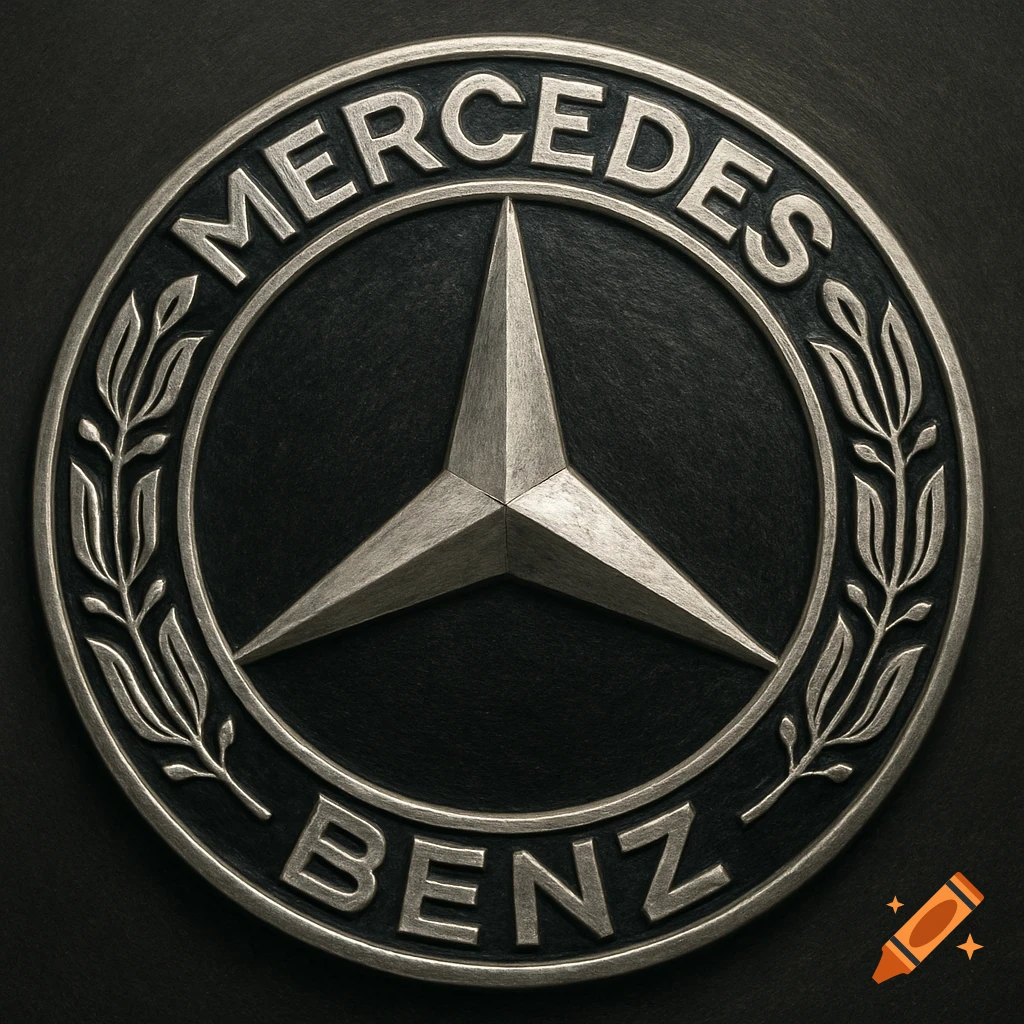 Close-up of a metallic Mercedes-Benz logo.