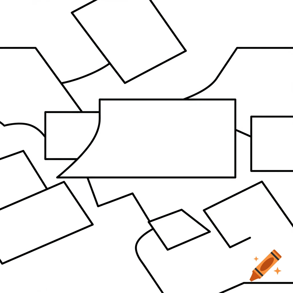 Black lined abstract pattern of rectangles and lines