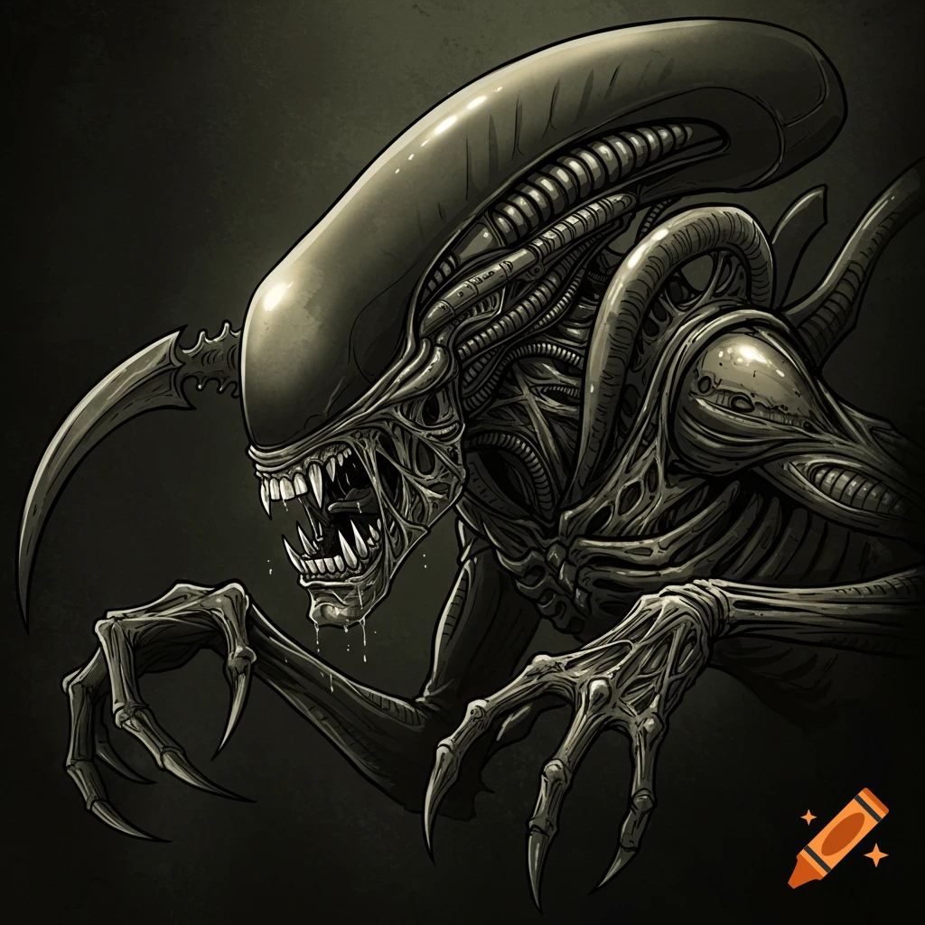 Stylized illustration of a Xenomorph creature