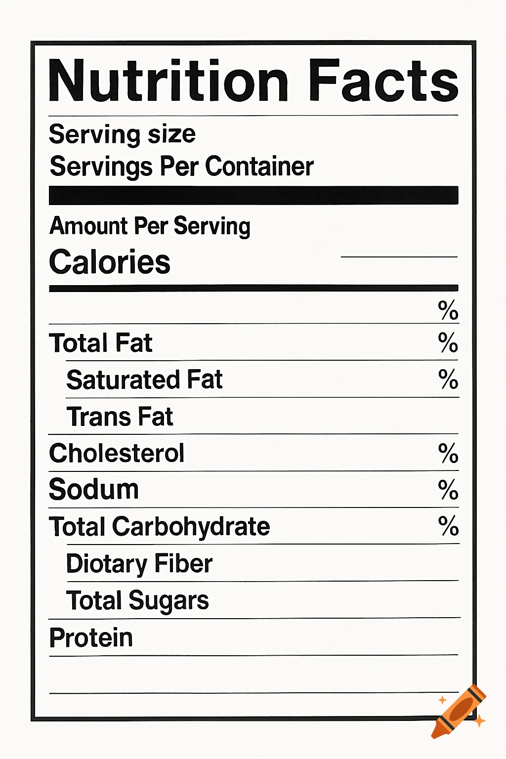 A blank nutrition facts label template.