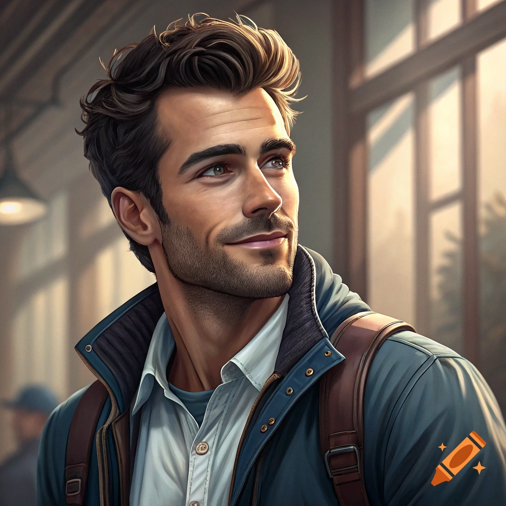 Portrait of a man with a backpack in an indoor setting