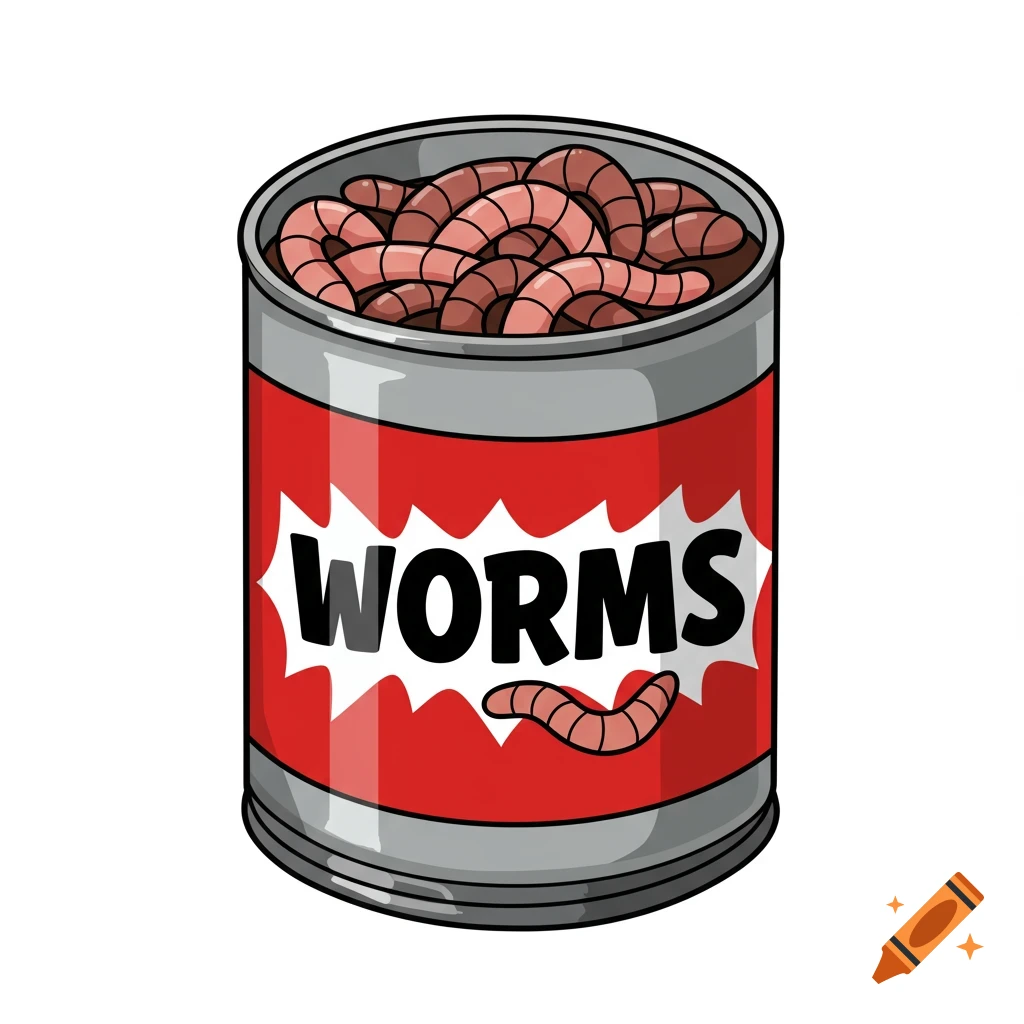 Cartoon can of worms with 'WORMS' label