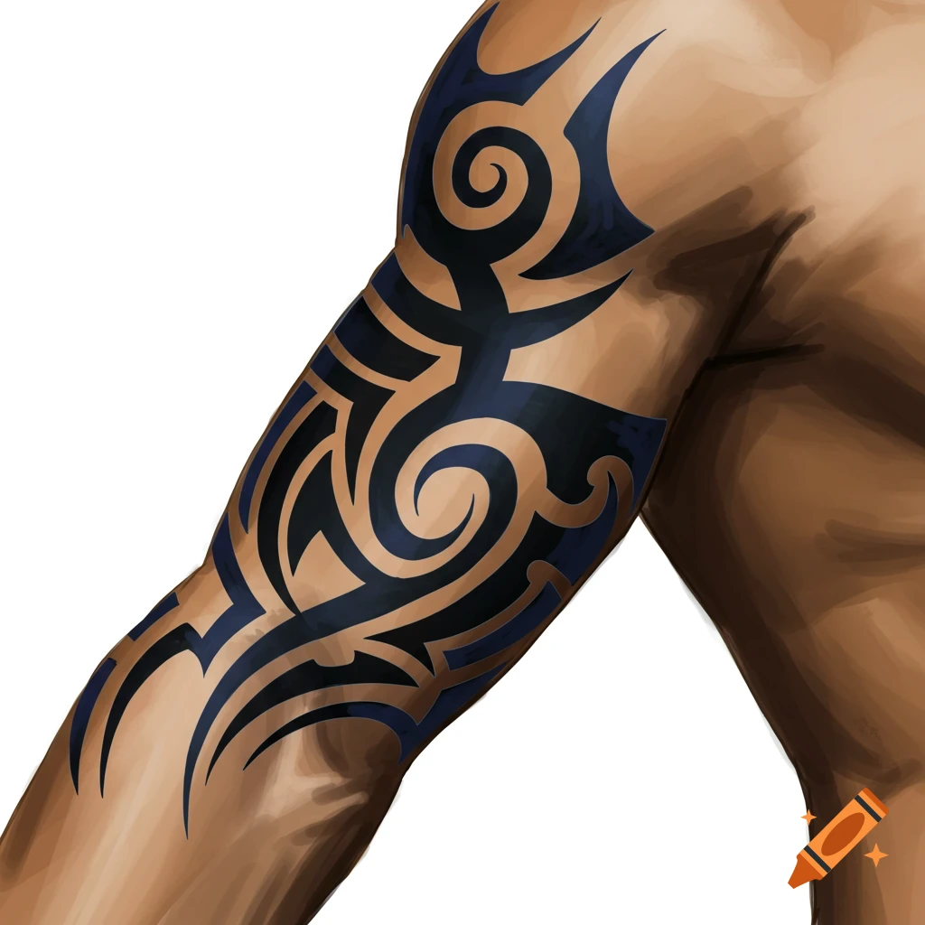 Close-up of an arm with a dark tribal tattoo.