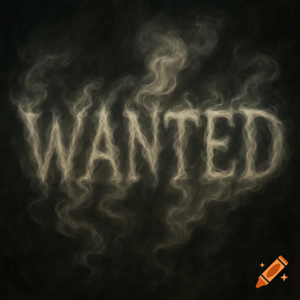The word 'WANTED' formed from smoky tendrils against a dark background.