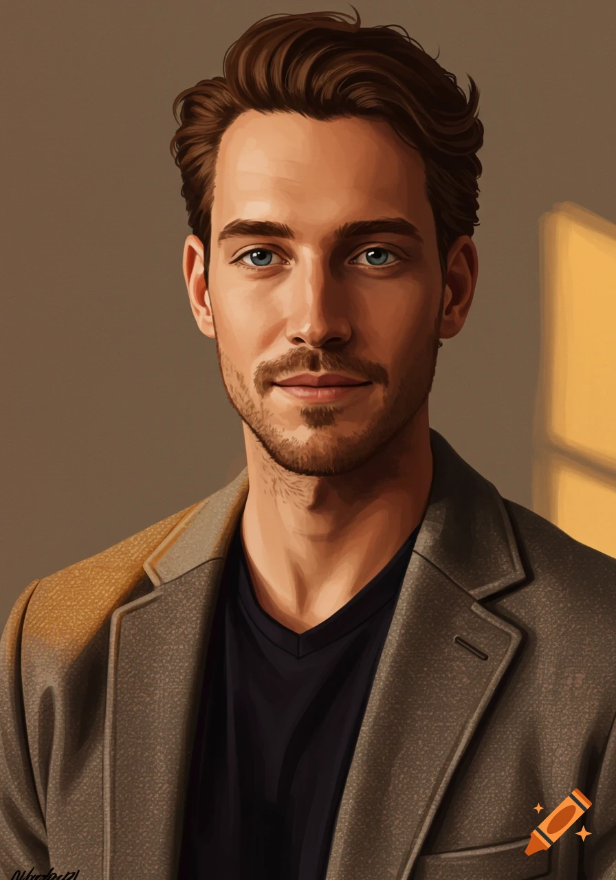 Digital art portrait of a man wearing a blazer
