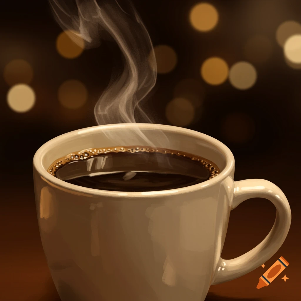 Steaming cup of coffee with bokeh background