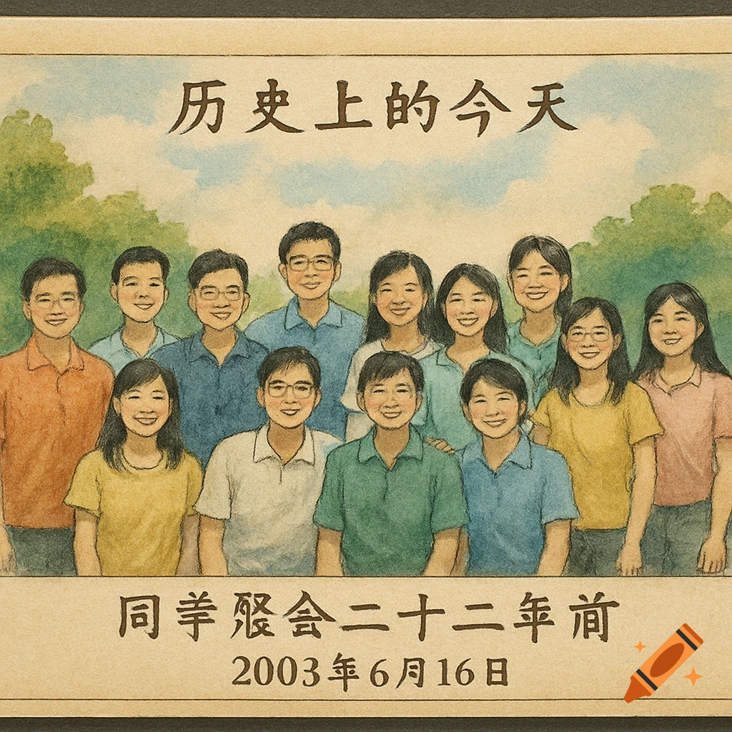 Watercolor painting of a group of smiling people with text above and below
