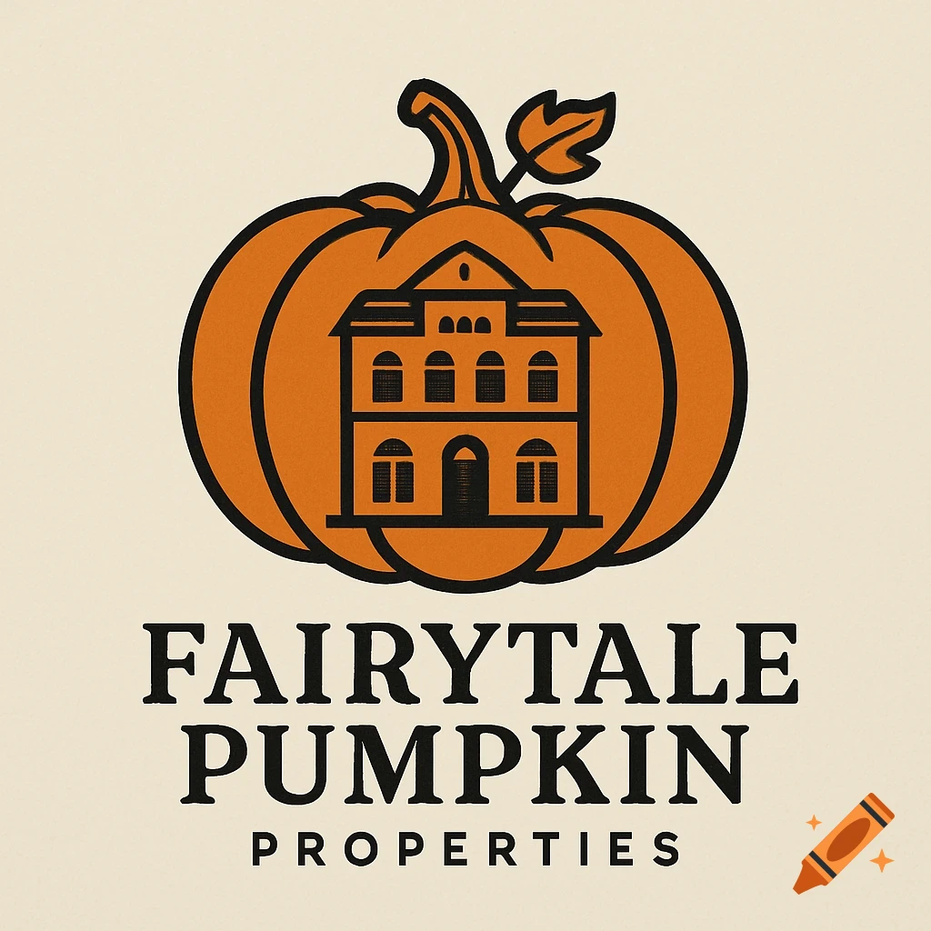 Logo featuring a house icon inside an orange pumpkin, with text below.