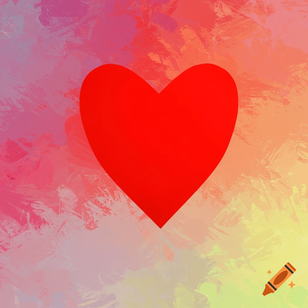 A red heart on a colorful abstract background.