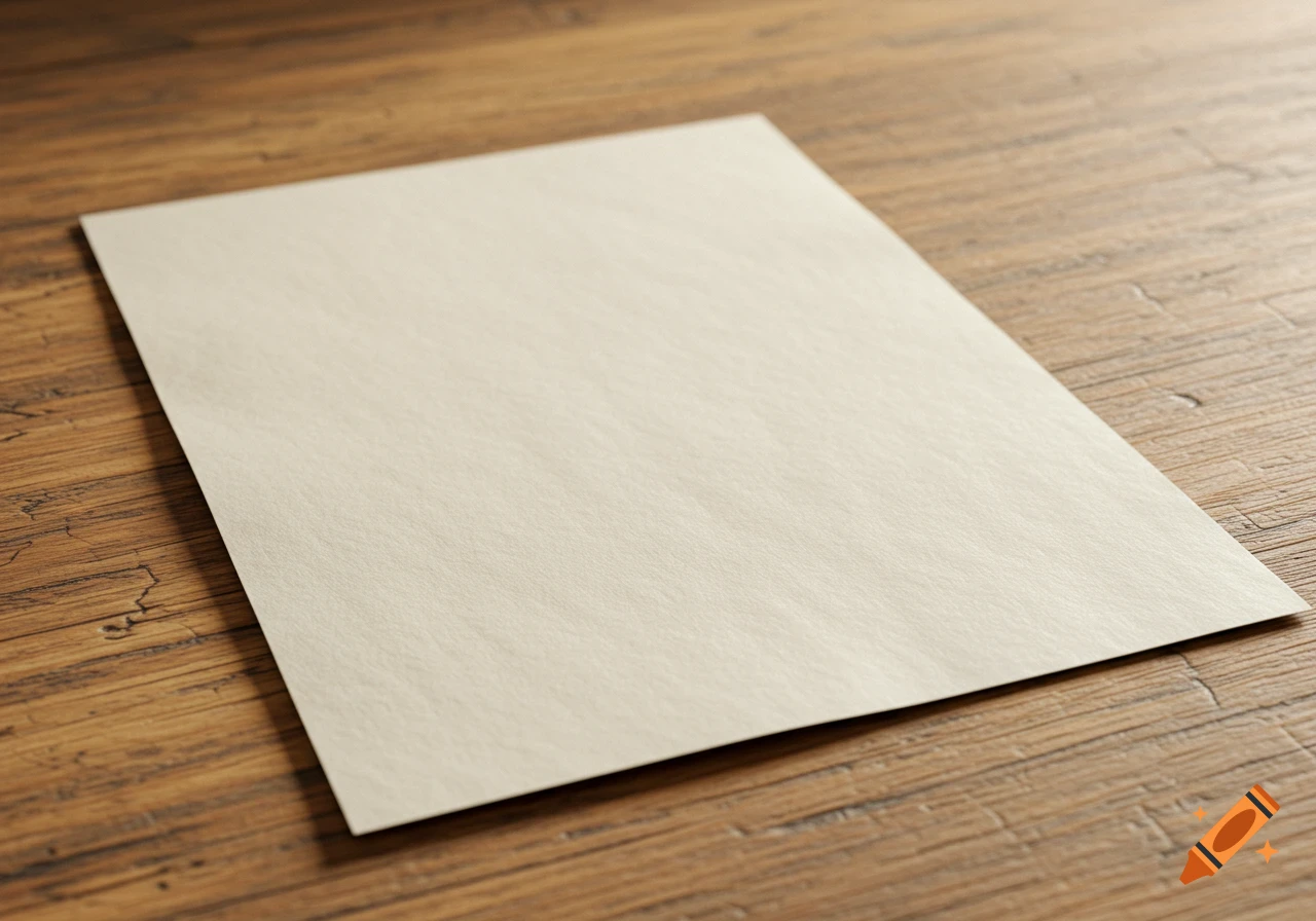 A blank piece of paper on a wooden table.