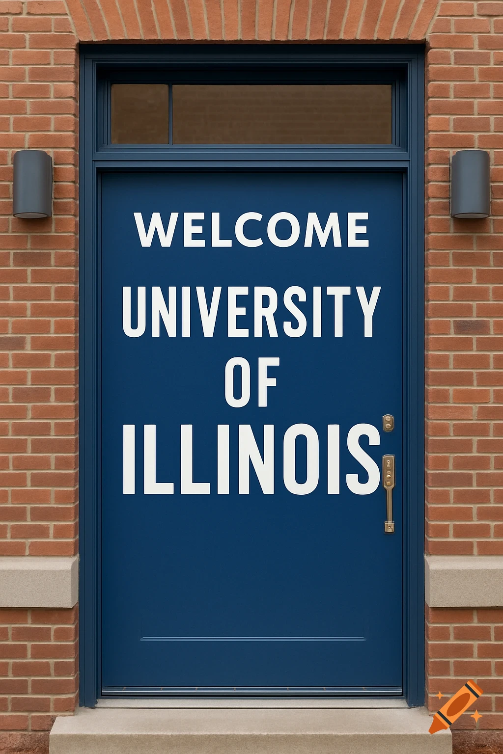 A blue door with 'Welcome University of Illinois' text.